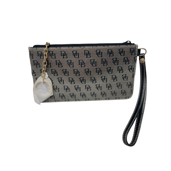 Dooney & Bourke Vintage Wristlet & Eyeglasses Case Black Logo Leather Trim
